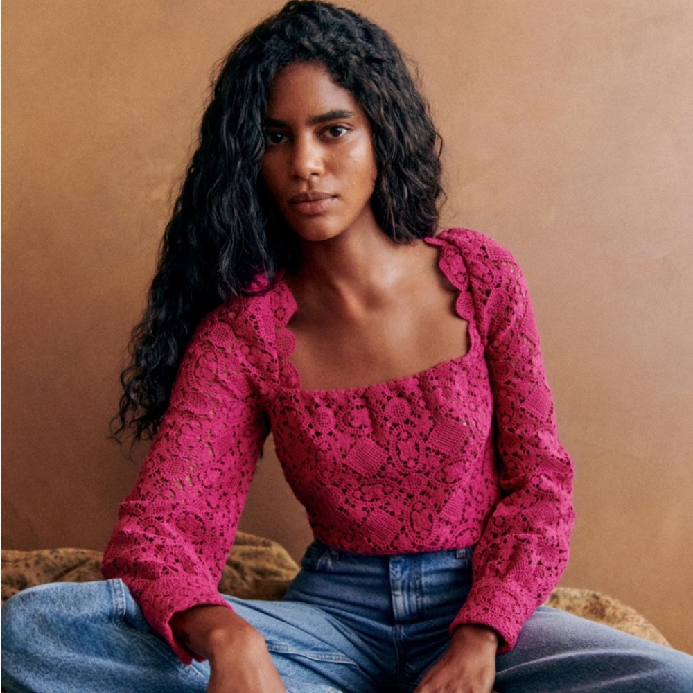 Sézane Fuchsia Lace Blouse